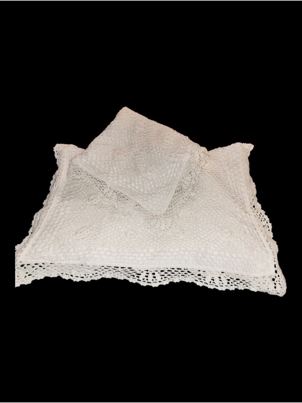 Pair of white Crocheted pillowcase pillowcases Cottagecore Victorian